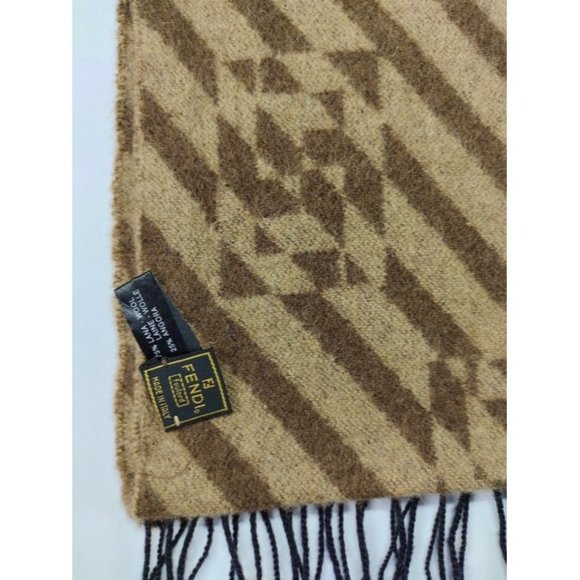 Fendi Zucca Print In Browns Logo Wool Angora Scarf Wrap - Picture 2 of 3